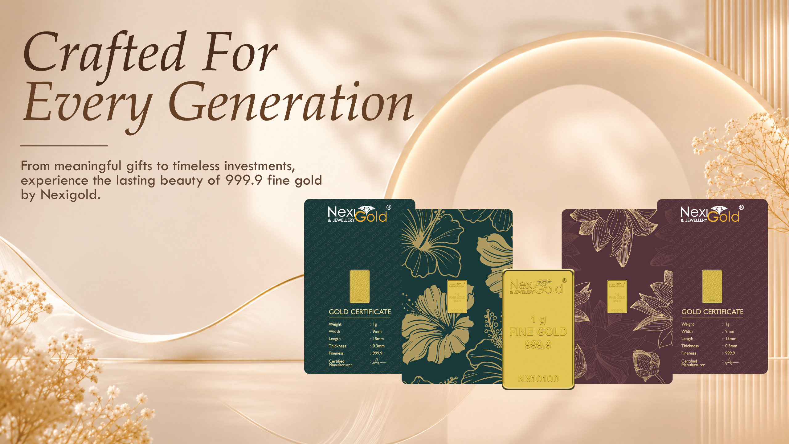 Crafted for every generation — 999.9 fine gold bars and certificate cards by Nexigold