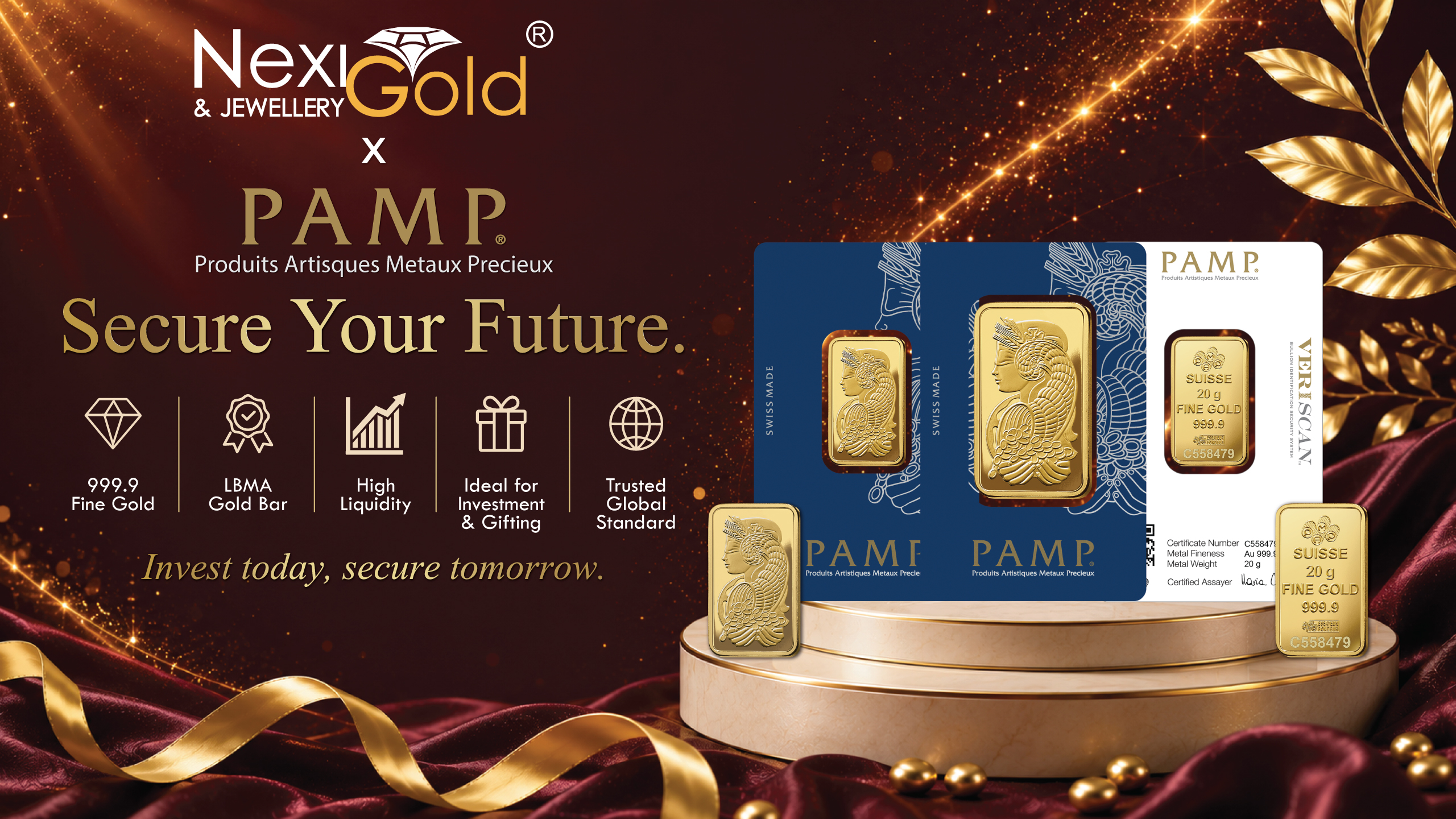 Nexigold x PAMP — secure your future with 999.9 fine gold bars