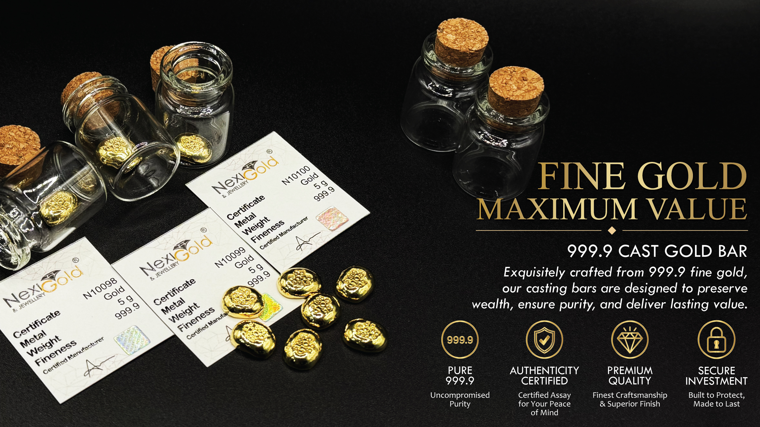 Fine gold, maximum value — 999.9 cast gold bars by Nexigold